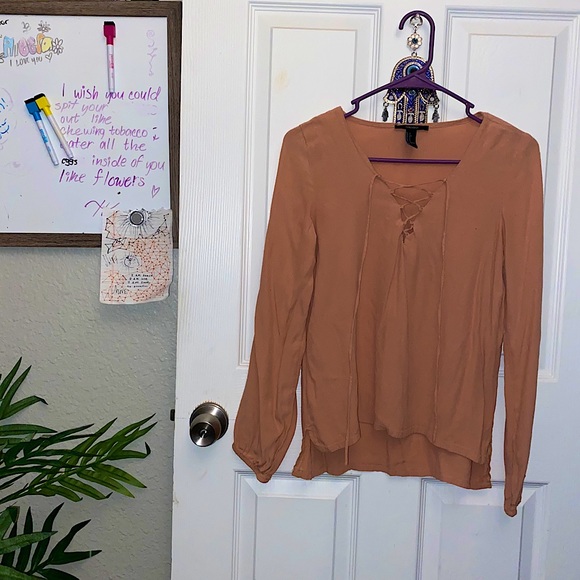 Light Pink / salmon  tie up blouse - Picture 1 of 2